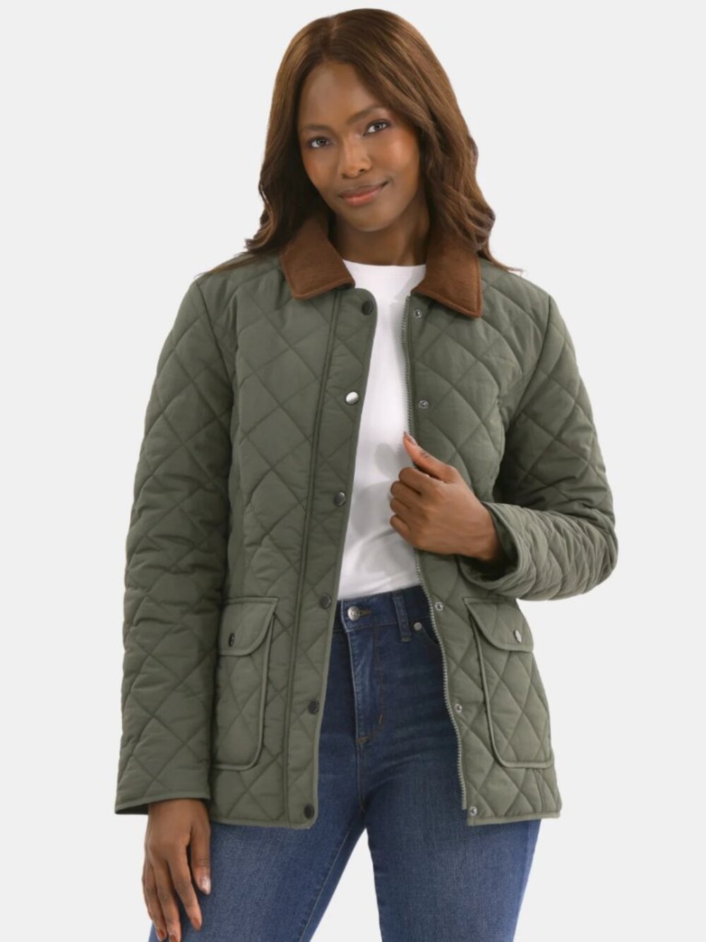 Time & Tru Quilted Barn Jacket Olive Green | Size Med | NWT